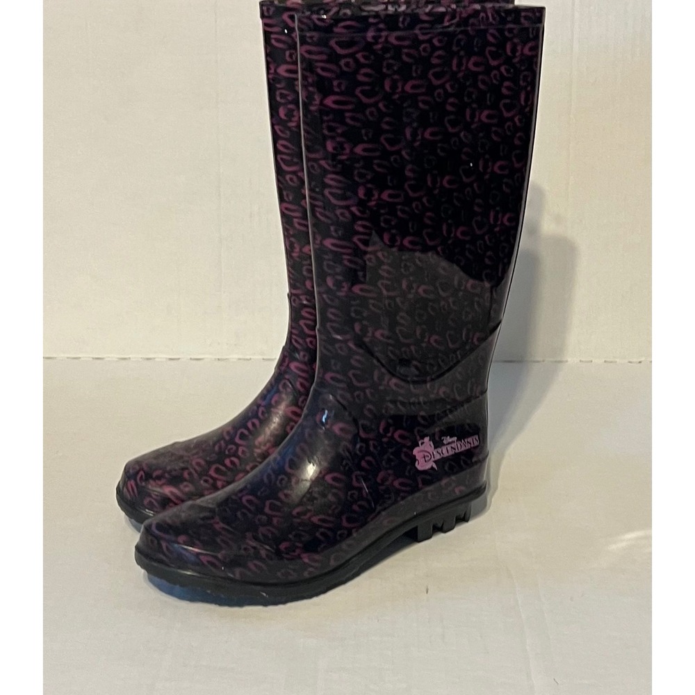 Disney Descendants Rain Boots Girls Size 2 Purple Black Animal Print Youth